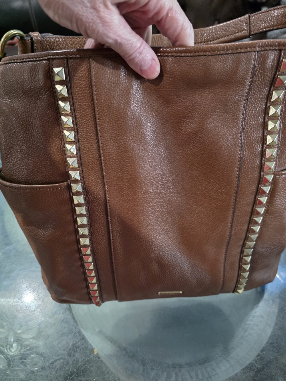 Coach Brown Studded Leather Tote Bag